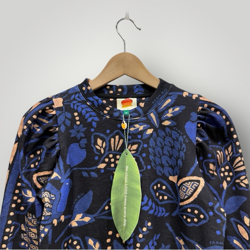 NWT FARM RIO Blue Macaw Forest‎ Sweatshirt Sz XS - Picture 3 of 10